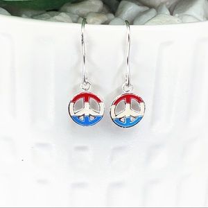 🆕925 Silver Red, White&Blue Peace Dangle Earrings